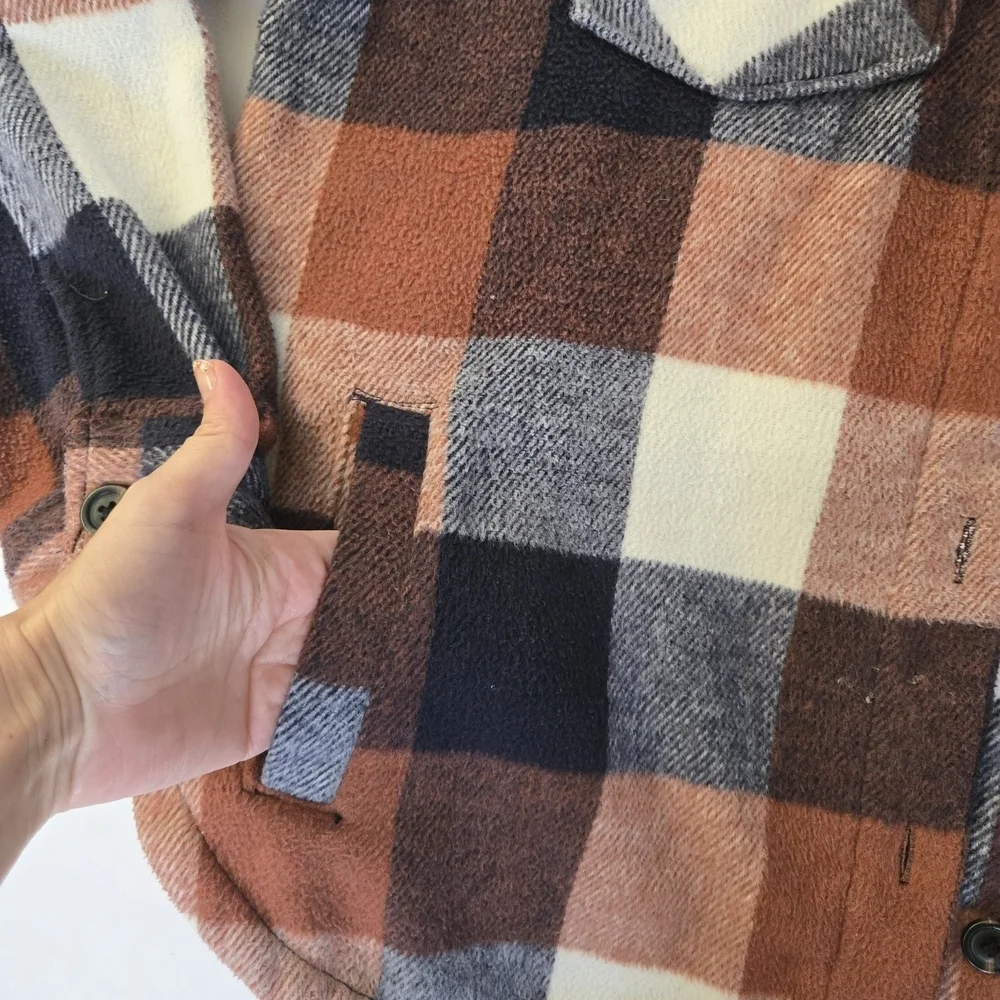 Plaid flannel shacket blue brown Members Mark womens size Large